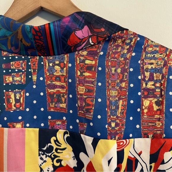 Staud Blue Red Artsy Patchwork Long Sleeve Button Front Top Blouse Medium - Picture 6 of 16